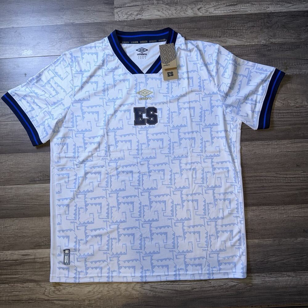 Umbro El Salvador National Team Soccer Jersey White Blue XL Officially License